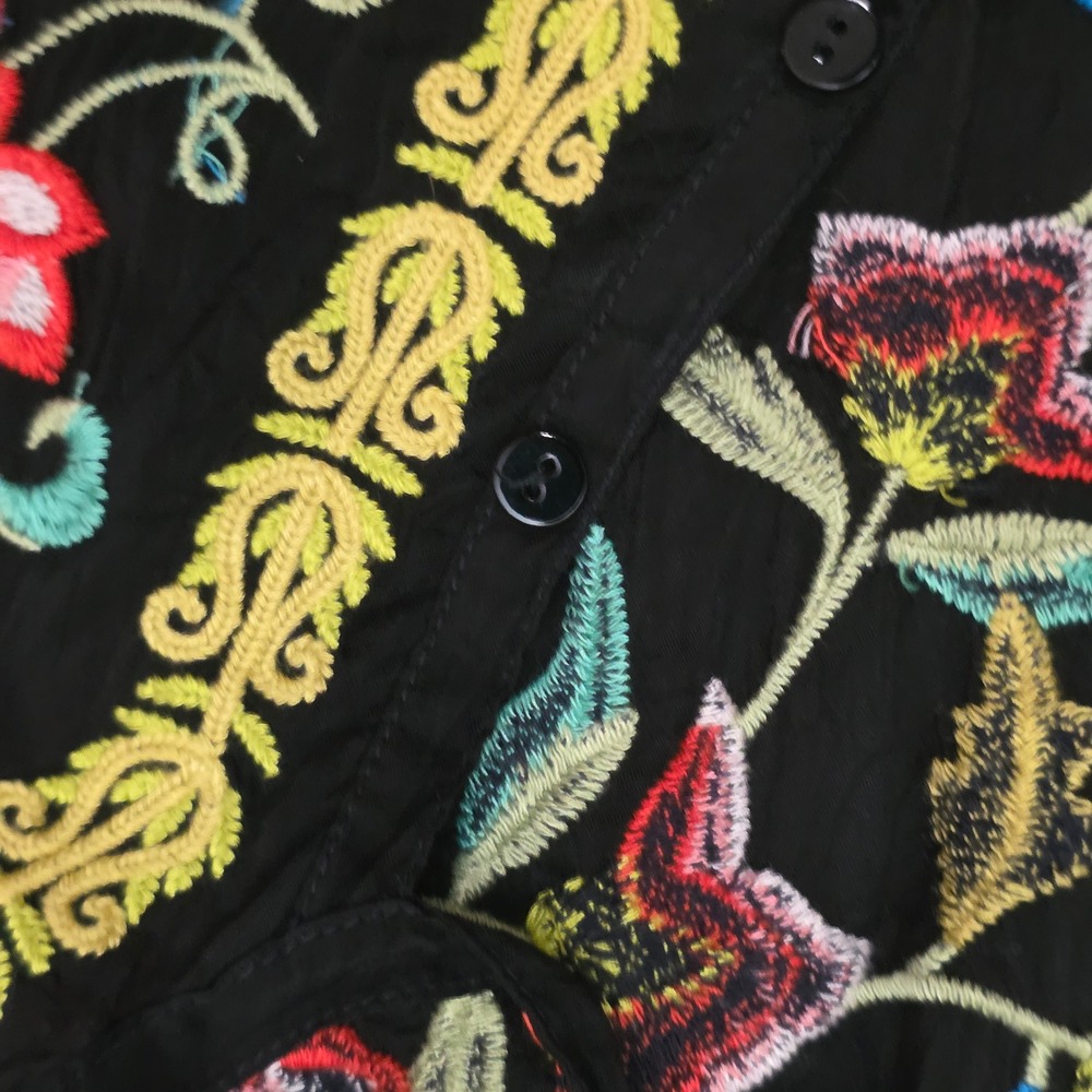 Johnny Was Blouse Women S Black Floral Embroidered Boho Rayon Peasant Top - Picture 8 of 13
